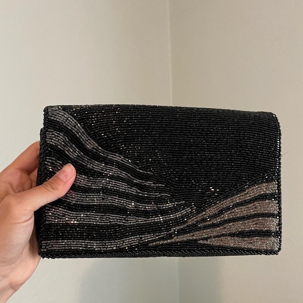 2000s Elegant Black Beaded Clutch